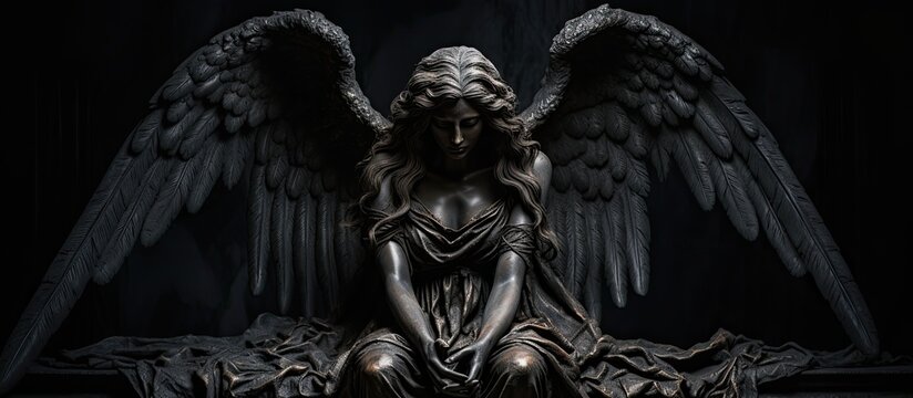 Eternal sadness depicted by an angel symbolizing life and death With copyspace for text