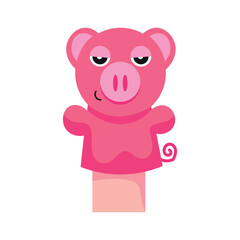 Cute pig sock toy on white background