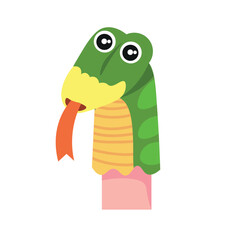 Cute snake sock toy on white background