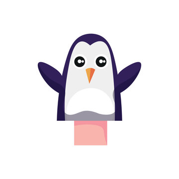 Cute penguin sock toy on white background