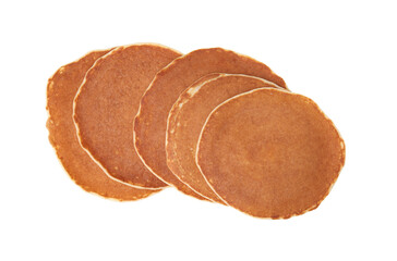 Tasty pancakes isolated on white, top view