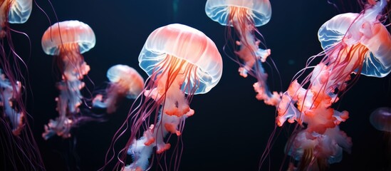 Jellyfishes seen underwater With copyspace for text