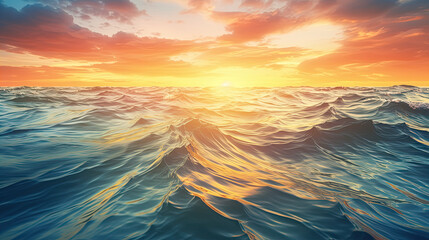 Fototapeta na wymiar Dream majestic sea ocean water surface. Fantasy seascape closeup ripples waves soft golden blue colors panoramic background. Abstract nature sunset nature. Sunlight calm peaceful World Environment