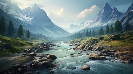 mountain river in the mountains - Powered by Adobe