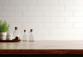 Fototapeta na wymiar Beautiful interior white kitchen background with Empty Table for products or food