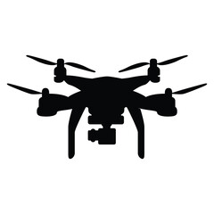 Silhouette of modern quadcopter on white background