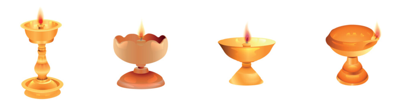 Set of lamps for Indian holiday Diwali (Festival of lights) on white background