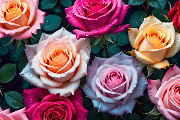 Colorful and vibrant roses background. Generative ai