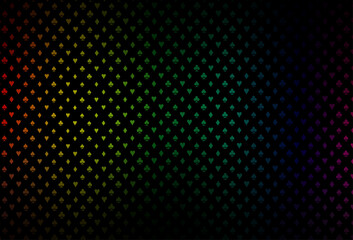 Dark multicolor, rainbow vector pattern with symbol of cards.