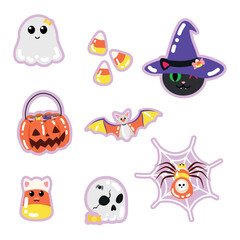 Fototapeta premium Set of cute clipart for Halloween on white background