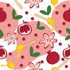 Pomegranates with honey on color background. Pattern for design