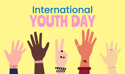 Banner for International Youth Day with different hands
