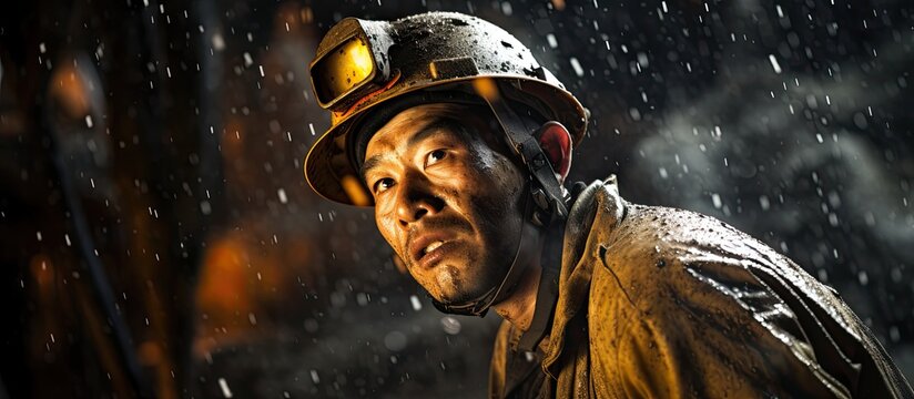 Chinese miner at work site With copyspace for text