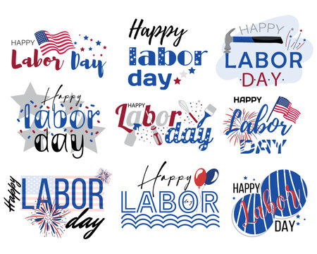 Set of clipart for USA labor day on white background