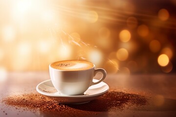 cup of coffee on the table with bokeh background