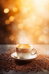 cup of coffee on the table with bokeh background