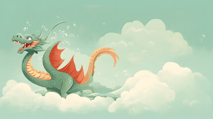 Obraz premium 雲の中のドラゴン、竜、龍、辰｜dragon in the clouds Generative AI