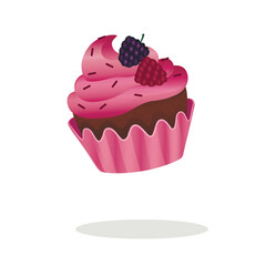 Flying berry cupcake on white background