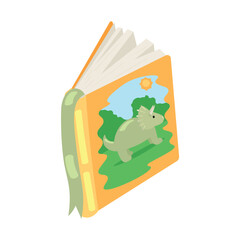 Children's book with drawn dinosaur on white background © Pixel-Shot