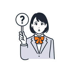 クエスチョンマークの札を持つ制服を着た女の子のシンプルなベクターイラスト素材