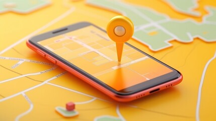 Smartphone with map, 3D Map pins, GPS, navigator pin checking points, 3D World Map icon, technology and application mobile smart phone with mobile, delivery tracking, transportation, generate by AI