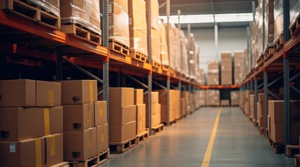 Fototapeta premium stock product inventory on shelf at distribution warehouse. logistic business ship and deliver, professional, stock, manage, movement, logistic, storage, delivering, shipping, supply, storehouse
