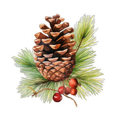 Fototapeta premium Pine cone, isolated on white background. Watercolor 