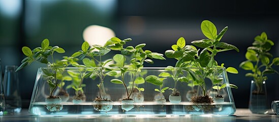 Genetically modified plant tested in lab With copyspace for text - obrazy, fototapety, plakaty