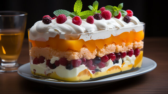 A platter of layered fruit parfait with alternating UHD wallpaper Stock Photographic Image