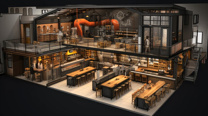 Designing a home brewery with an area requires careful planning to make the most of the space while ensuring safety, functionality, and aesthetics. Here's a basic layout for a home brewery