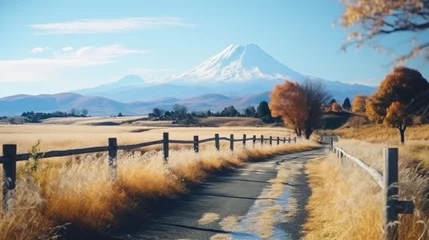 Poster countryside road japan in autumn season.  © ANEK