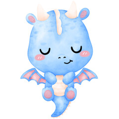 Cute Blue Dragon, Blue Dragon, Dragon illustration, watercolor Dragon
