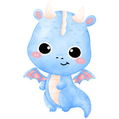 Cute Blue Dragon, Blue Dragon, Dragon illustration, watercolor Dragon