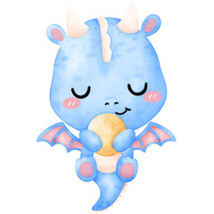 Cute Blue Dragon, Blue Dragon, Dragon illustration, watercolor Dragon