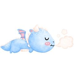 Cute Blue Dragon, Blue Dragon, Dragon illustration, watercolor Dragon