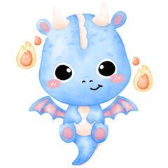 Cute Blue Dragon, Blue Dragon, Dragon illustration, watercolor Dragon
