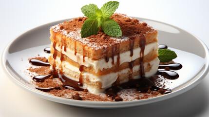 A platter of tiramisu with layers of soaked UHD wallpaper Stock Photographic Image