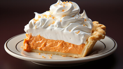 A pumpkin pie with a golden crust and a dollop UHD wallpaper Stock Photographic Image