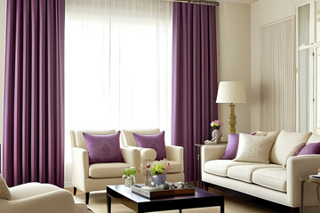Stylish home living room with curtains. Modern living room