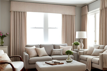 Stylish home living room with curtains