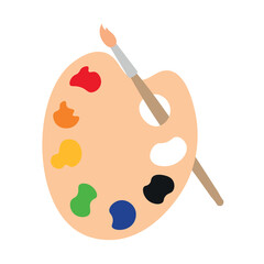 Paint palette with brush on white background