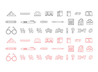 School supplies vector icon set. Hand drawn school supplies, essential school things for students.