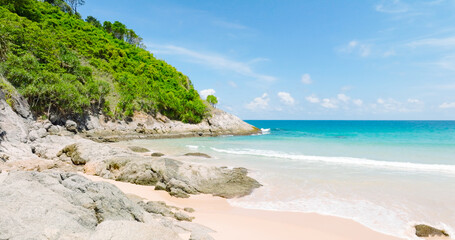 Fototapeta premium Phuket Thailand sea landscape Beach with tree at sunset Sea beach afternoon with sunshine sunny