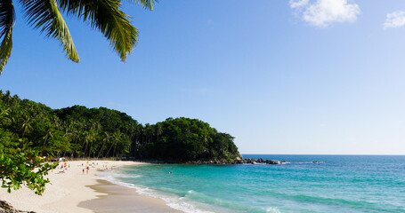 Phuket Thailand sea landscape Beach with tree at sunset Sea beach afternoon with sunshine sunny