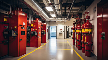 The building's fire protection system is designed to prevent fires and minimize their impact.
