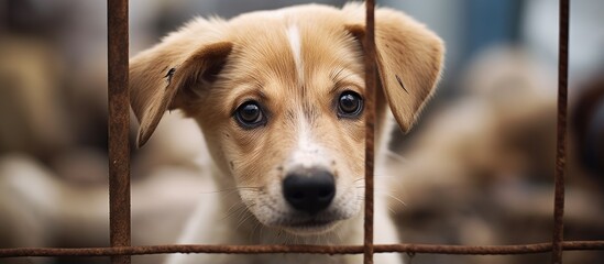 A dog waits to be adopted at a public shelter in Sao Paulo Brazil
