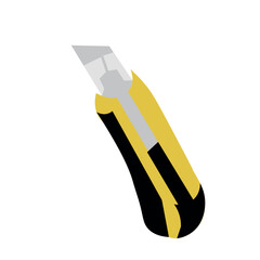 Yellow utility knife on white background