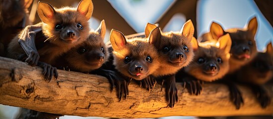 Colony of small flying foxes With copyspace for text