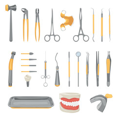 Set dentist's supplies on white background
