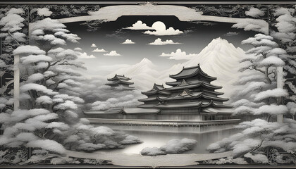 【素材】黒板アート【日本の寺院】